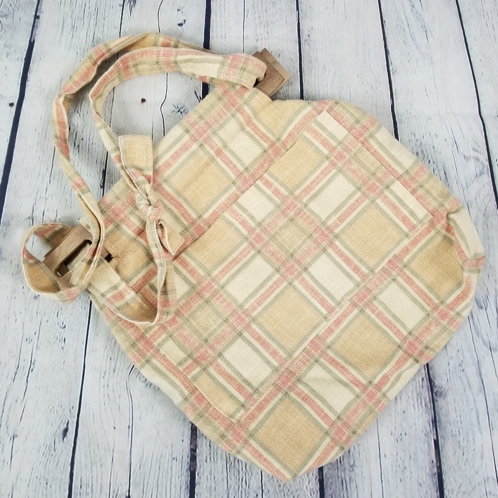 Peach plaid handcrafted fabric tote